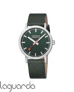 A660.30360.60SBF | Mondaine SBB Classic Acero mate 40mm, correa textil verde con interior de corcho natural 