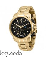 R8873645002 - Maserati Successo 44mm SOLAR Black dial bra dorado, Laguarda joiers, s.l.