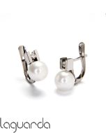 Earrings Tú y Yo white gold with pearls and natural diamonds