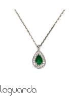 White gold pendant with 18K chain with emerald and natural diamond