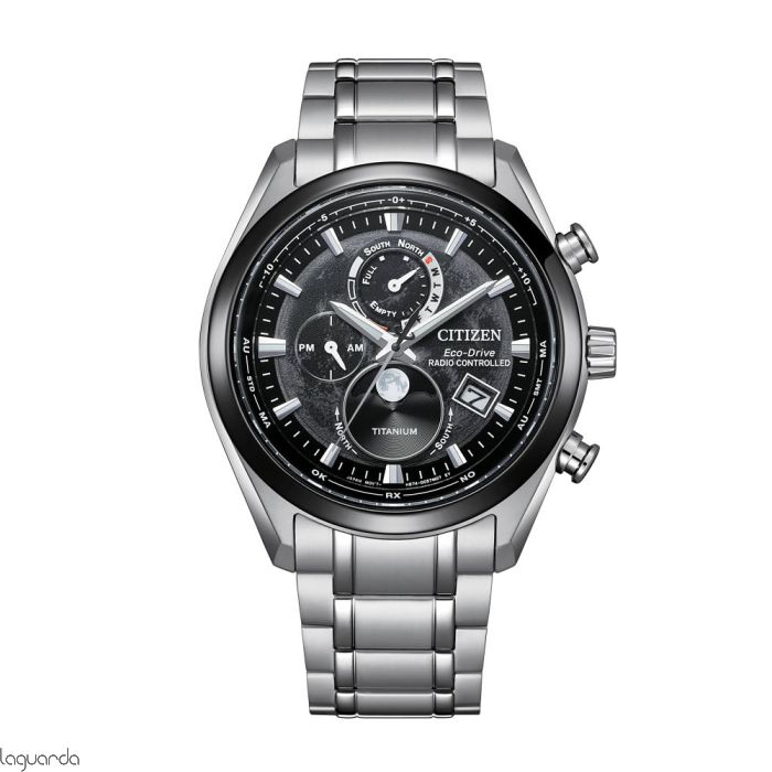 BY1018 80E Citizen Tsuki yomi Moonphase Radio Controlled Watch Eco Drive 43 mm case black dial