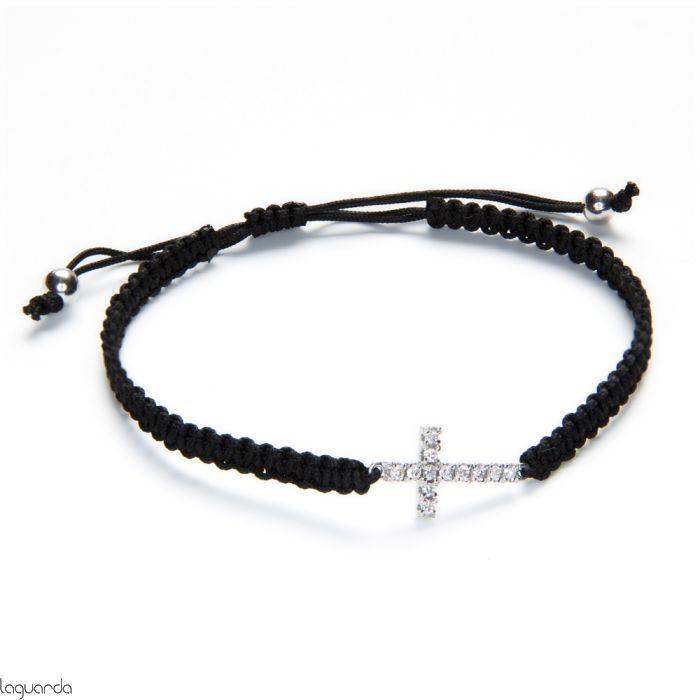 Fashion Alloy Black Cord CZ Religious Cross Adjustable Macrame Bracelet -  Walmart.com