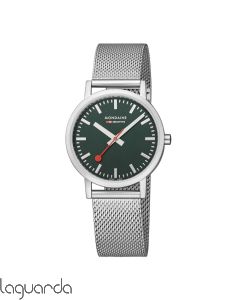 A660.30314.60SBJ | Mondaine Classic Acero mate, 36mm, malla milanesa y esfera verde oscuro