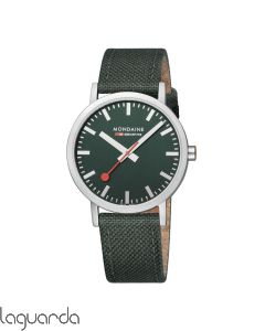 A660.30360.60SBF | Mondaine SBB Classic Acero mate 40mm, correa textil verde con interior de corcho natural 