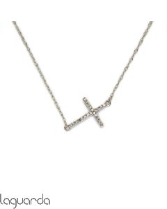 Cross pendant in 18k white gold with diamonds and chain 0,062 carat