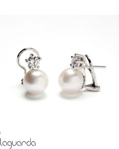 Earrings Tú y Yo white gold with pearls and natural diamonds