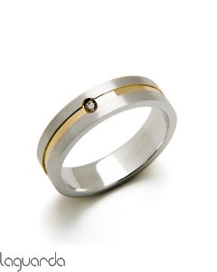 18k two-tone gold flat wedding ring 4,8mm wide 6,1gr