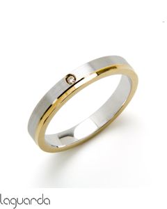 18k two-tone gold flat wedding ring 2,9mm wide 3,2gr