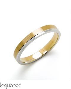 18k two-tone gold flat wedding ring 3mm wide 4.8gr